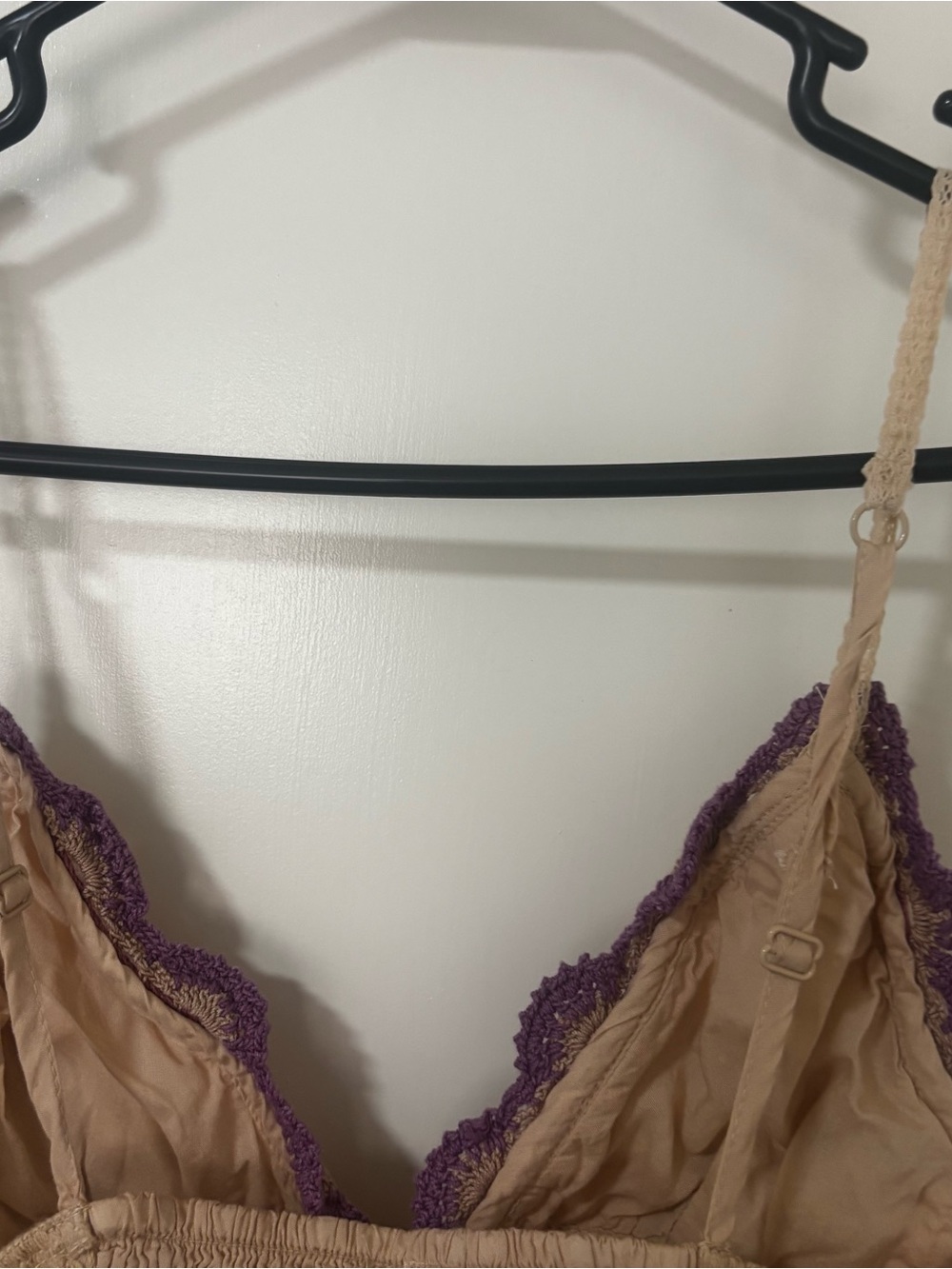 Crochet Lace-Trim Camisole Bralette in Cream and Purple - Picture 7 of 10